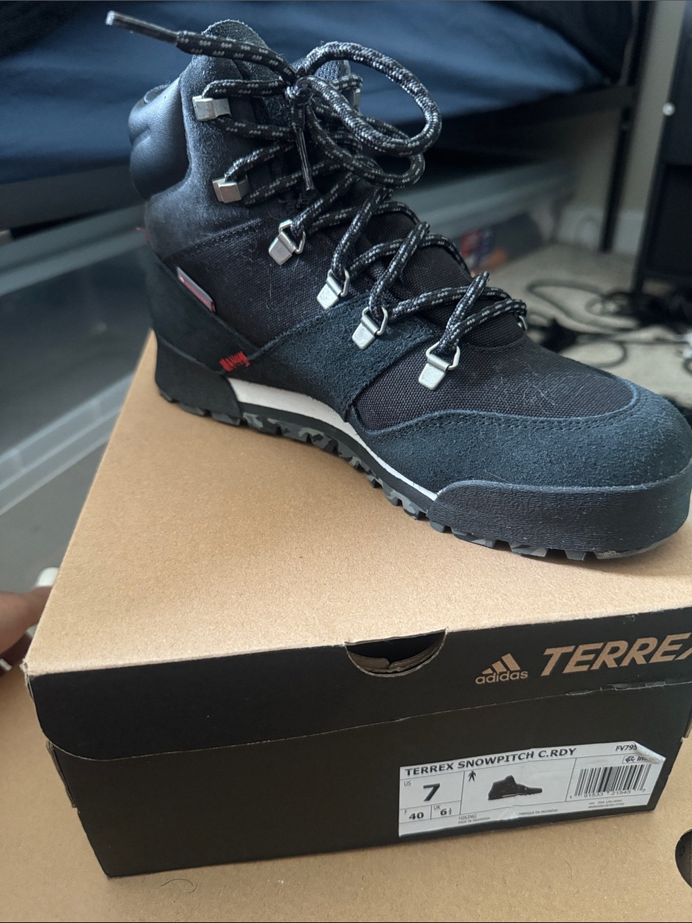 adidas Terrex Snowpitch Mid GTX Black Hiking Boot with Red Accents